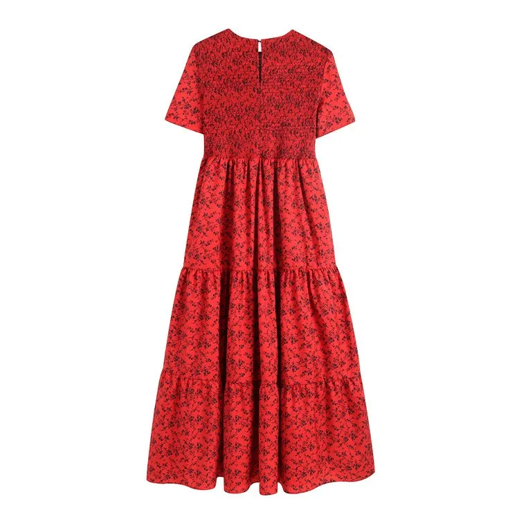 Женское винтажное плиссированное платье с коротким рукавом цветочным принтом и