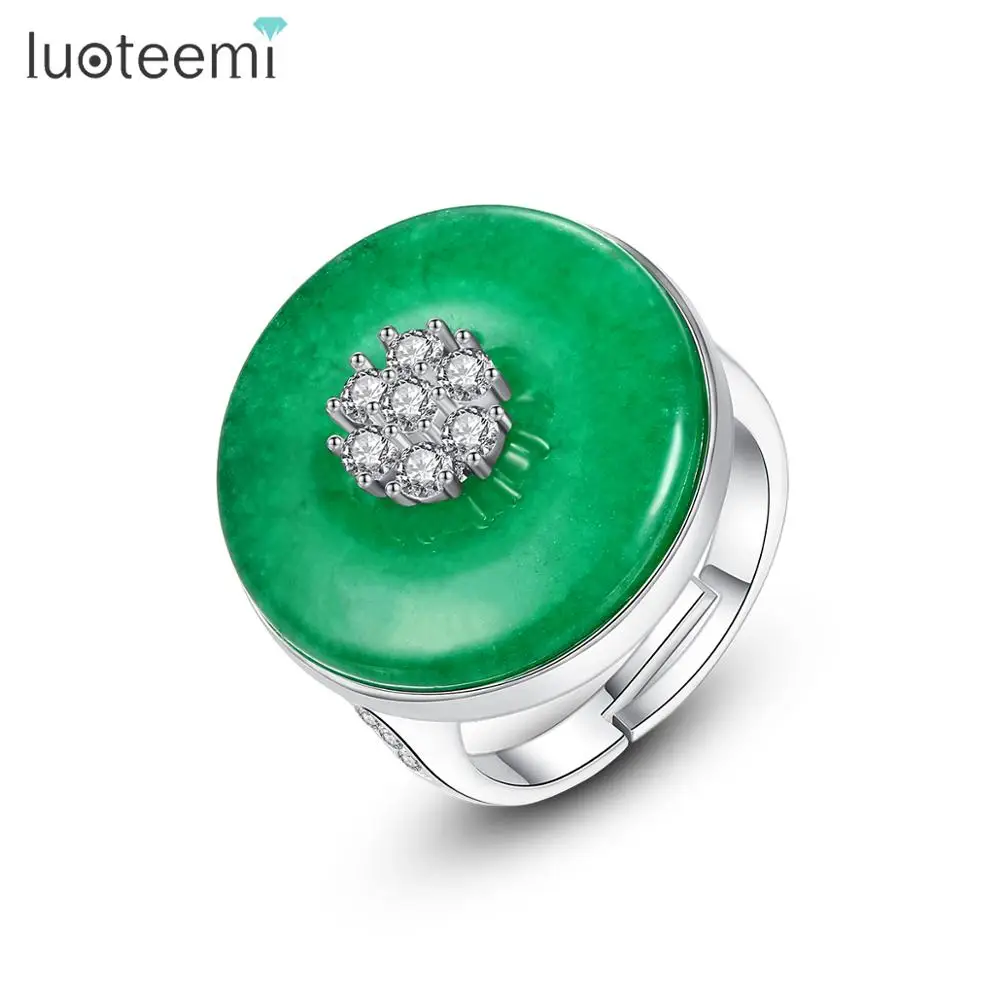 LUOTEEMI Новое круглое кольцо с зеленым камнем для женщин, юбилейное кольцо с AAA кубическим цирконием, модное ювелирное изделие, бижутерия R18072202