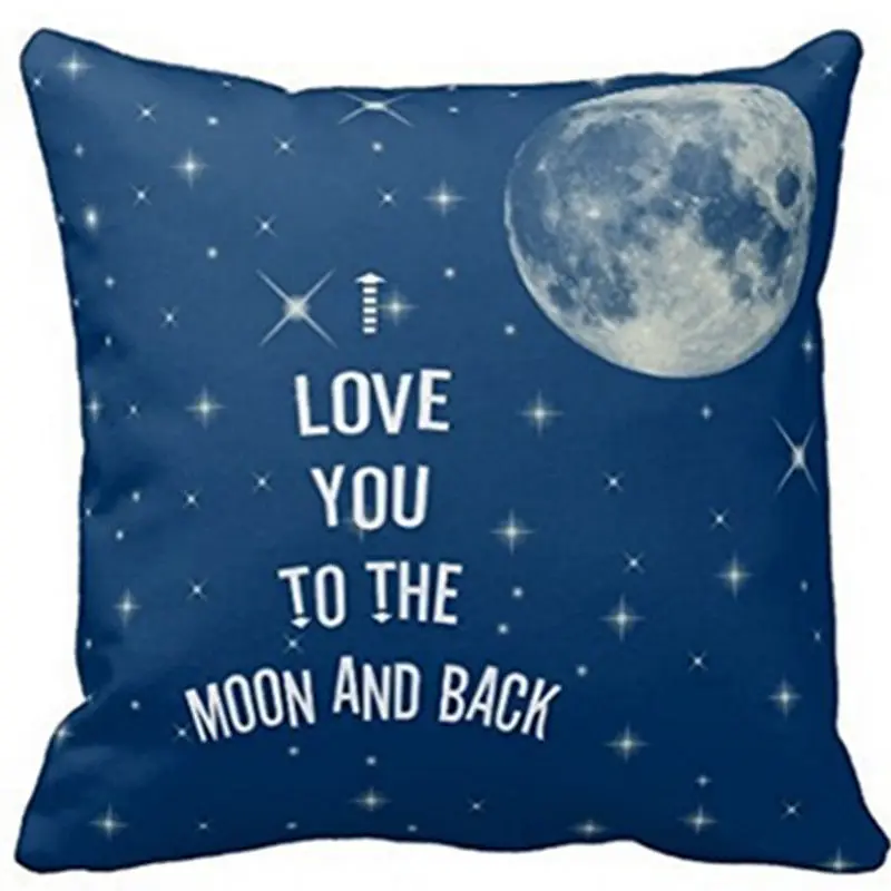 

Синяя наволочка с надписью «Love You to the Moon and Back», декоративная подушка, чехол для свадьбы, юбилея, звездного неба, с цитатой, 18 дюймов, с двух сторон