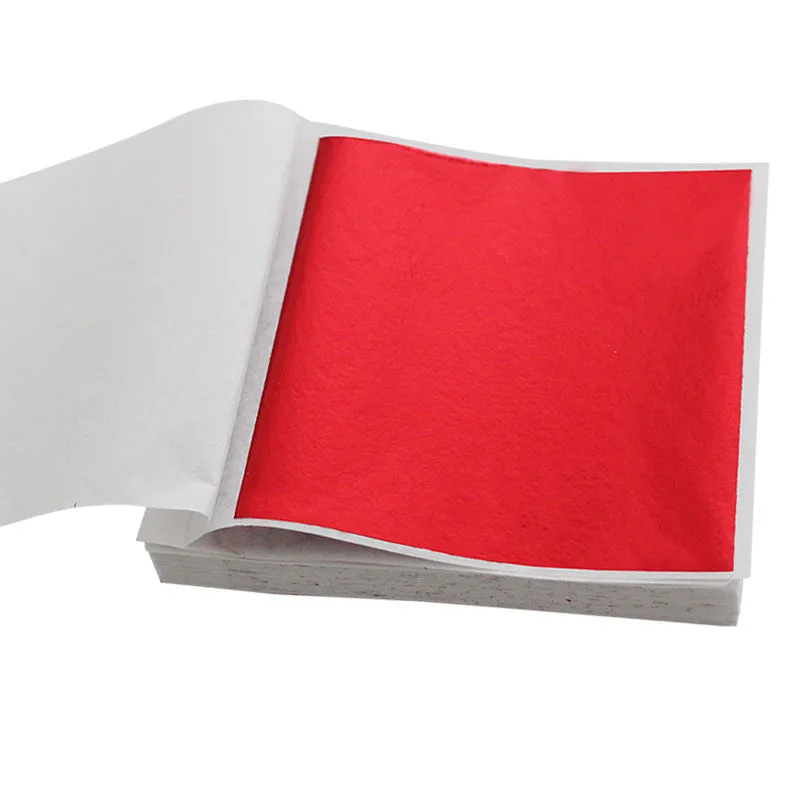 Red Foil Paper 100Pcs Imitation Gold/Sliver/Copper Foil Art Craft Paper Leaf Leaves Sheets Foil Paper for Gilding DIY Craft Decor Design Paper - Цвет: Red Foil Paper