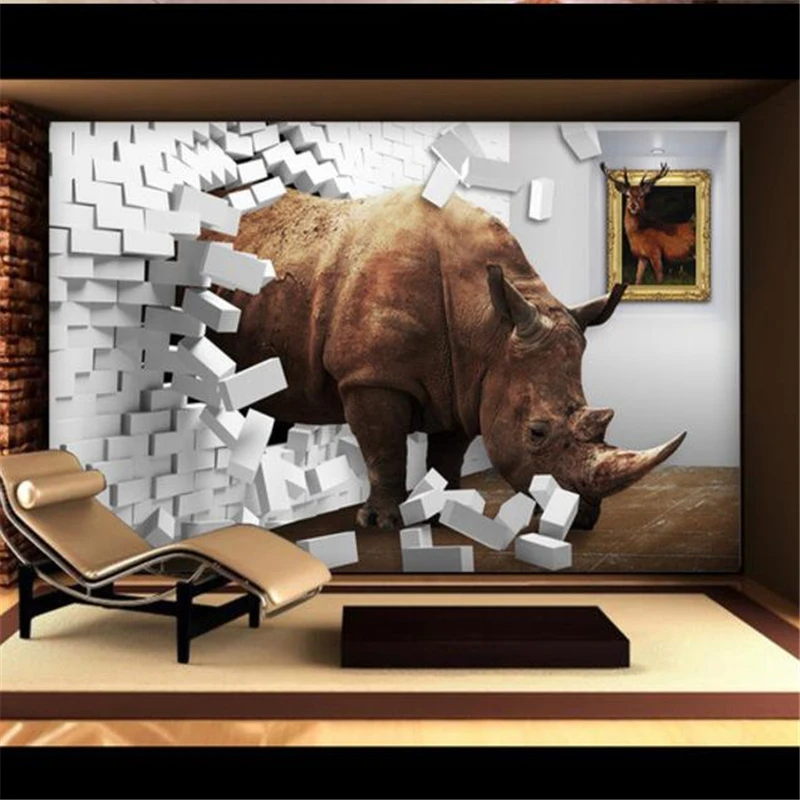 Beibehang пользовательские обои носороги 3d креативное кирпичное пространство