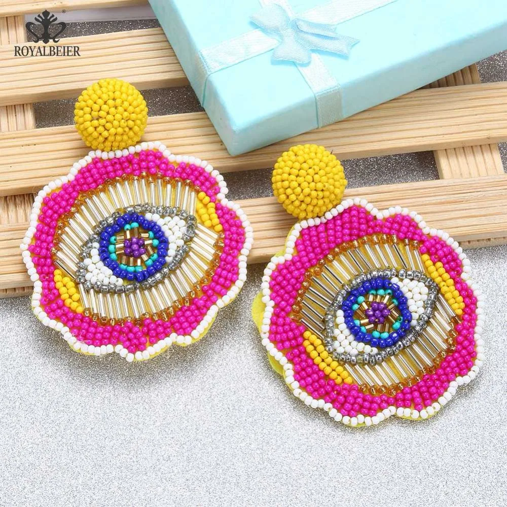 ROYALBEIER, женские серьги из смолы, круглые подвески, Mujer Moda, ручная работа, висячие серьги в стиле бохо для женщин, ювелирные изделия