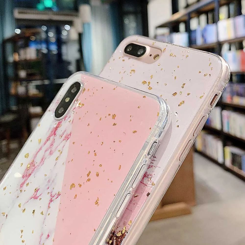 Роскошный блестящий Мраморный чехол с золотой фольгой для IPhone X XS Max XR мягкий из