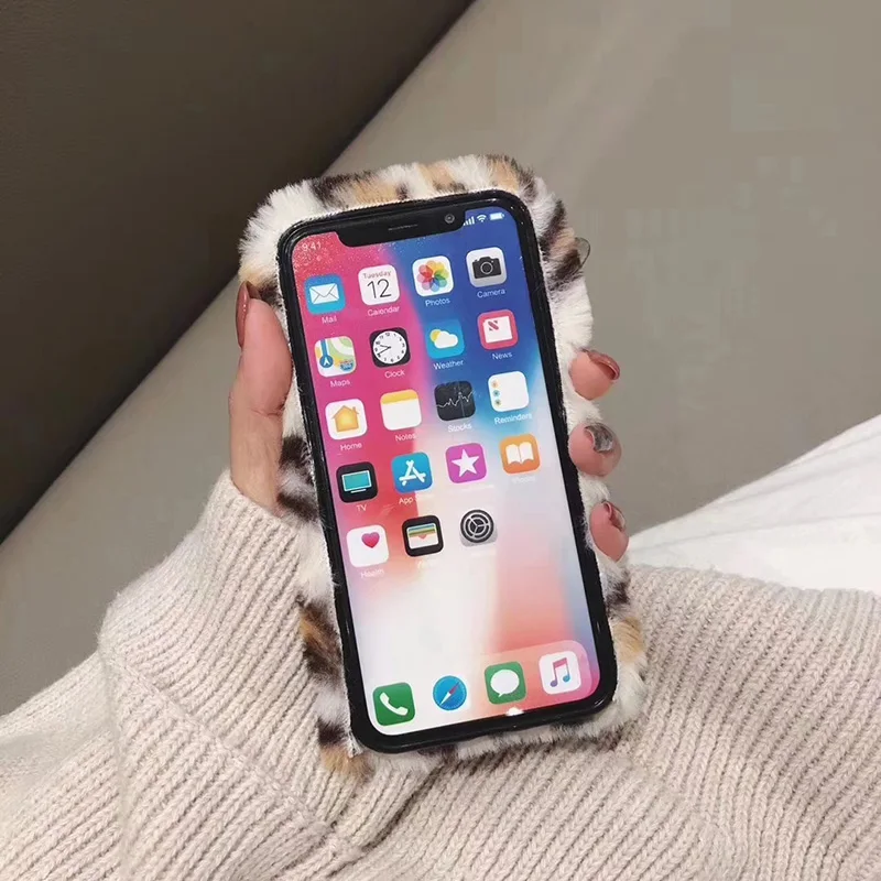Пикантные леопардовые пушистый кролик меховой чехол для iPhone x xs max Xr плюшевые