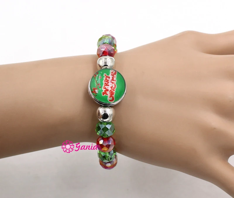 1PC Bracelet 6PCS Button Interchangeable 18mm Snap Jewelry Red Green Crystal Beaded Stretch Christmas Bracelets Gifts for women | Украшения