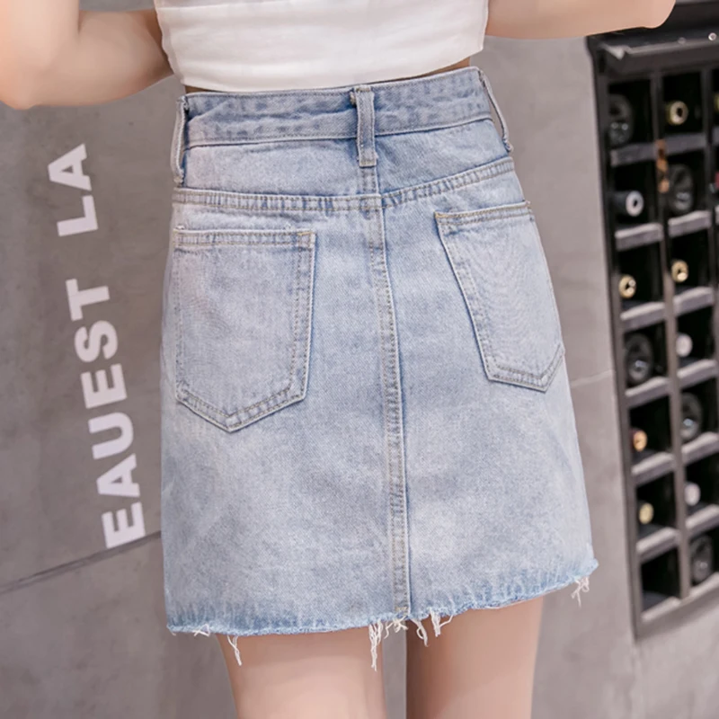 Denim Skirts Womens 2019 Spring Summer Embroidery Cats Mini Lady High Waist Short Style Slim package Hip Skirt Female | Женская одежда