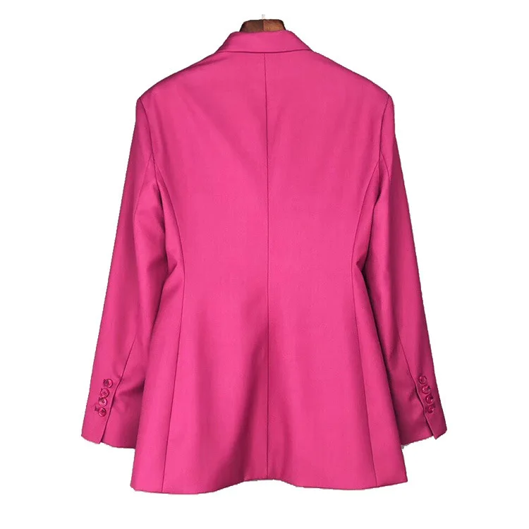 EWQ/2019 весенне осенний розовый красный костюм с отложным воротником длинный рукав