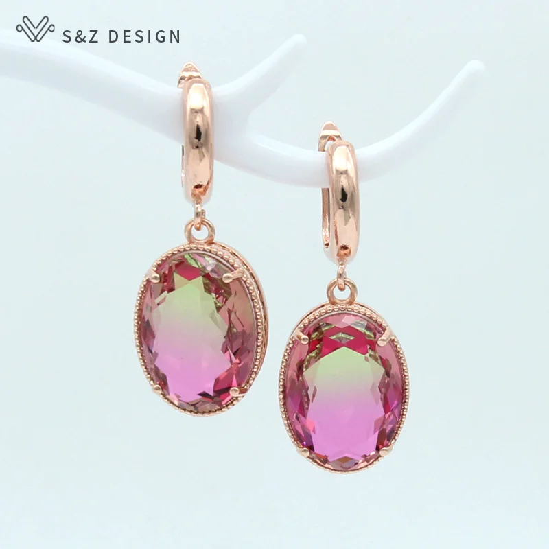 Новые овальные серьги подвески S & Z в форме яйца с цветным градиентом из циркония