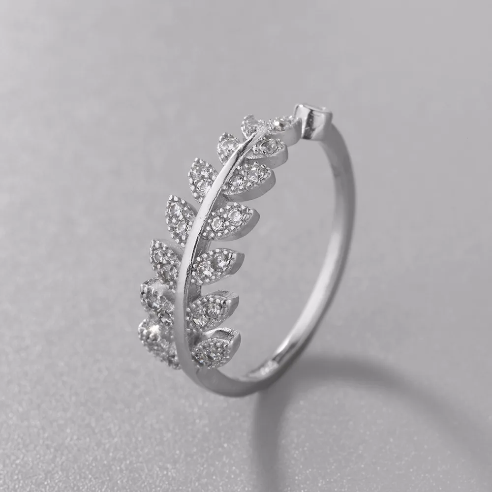 Чандлер оригинальный серебряный цвет белый CZ Кристалл Листья кольца для женщин