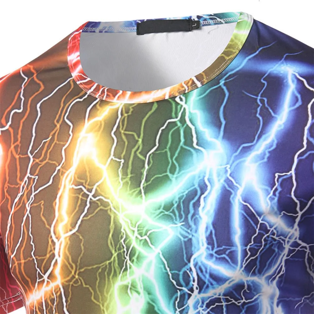 FUMUD хип хоп улица Новый Для Мужчин's 3D мечта Lightning Радуга вокруг шеи короткий