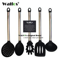walfos 100 food grade silicone cooking spoon soup ladle egg spatula turner kitchen tools stainless steel cooking utensil set