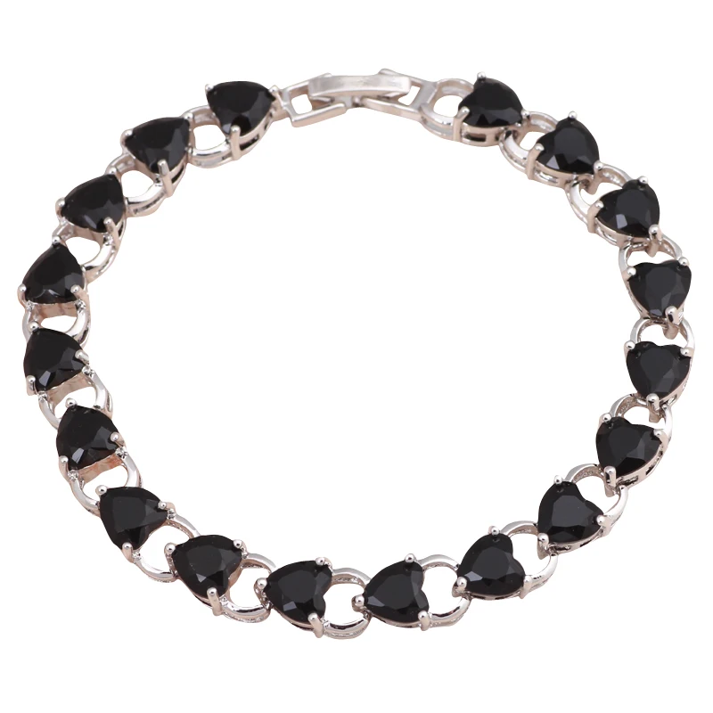 ROLILASON легко шикарный дизайн в форме сердца черный оникс Шарм Серебряный Браслеты