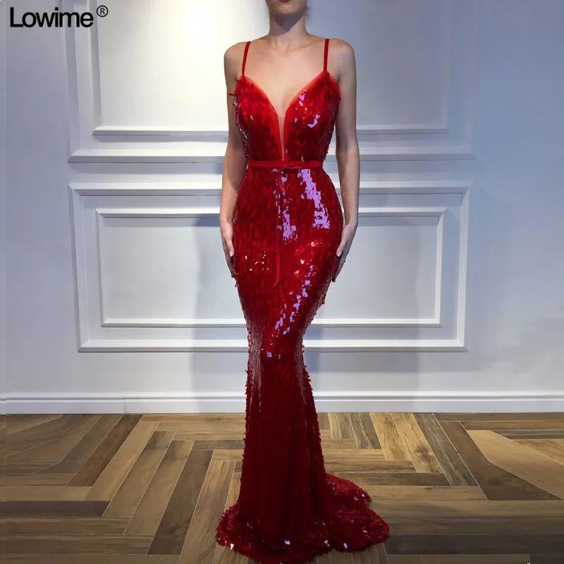 Красное вечернее платье с блестками и юбкой-годе Длинные вечерние платья на