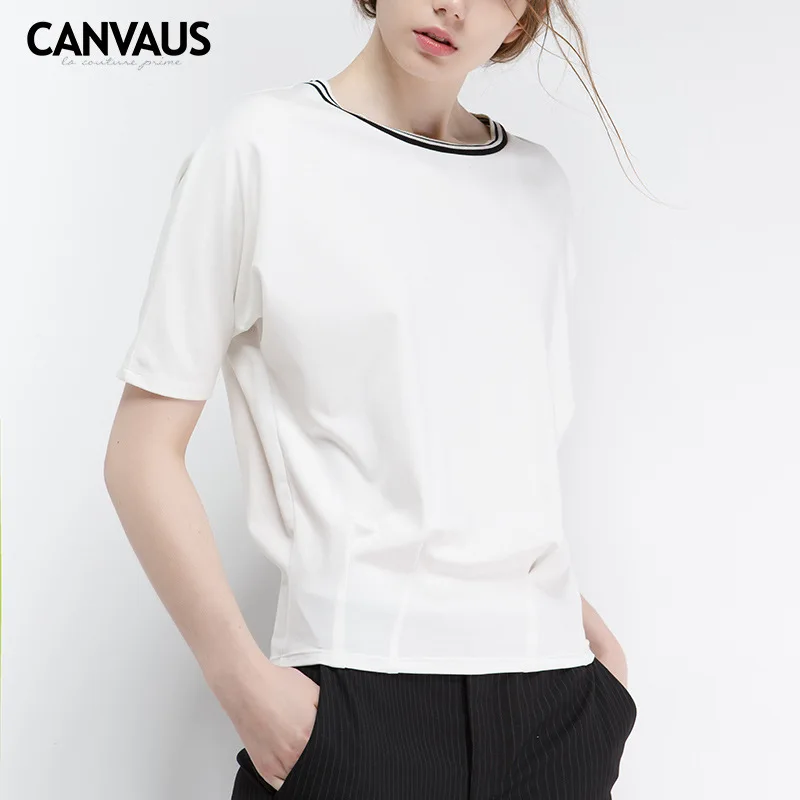 

Europe and America 2018 summer T shirt new pure white large size loose 100 lap round collar short sleeve t-shirt lady YM0179