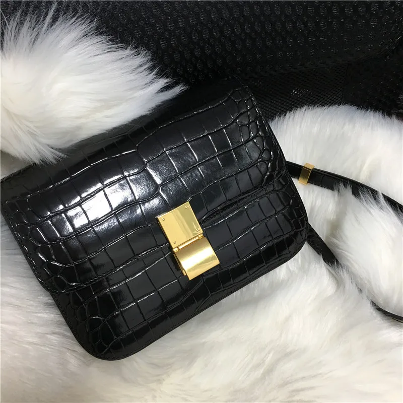 small black Хит, Классическая Ретро сумка через плечо с клапаном из кожи аллигатора, 2 размера, женские сумки из спилка, женская сумка-мессенджер an983 - Цвет: small black