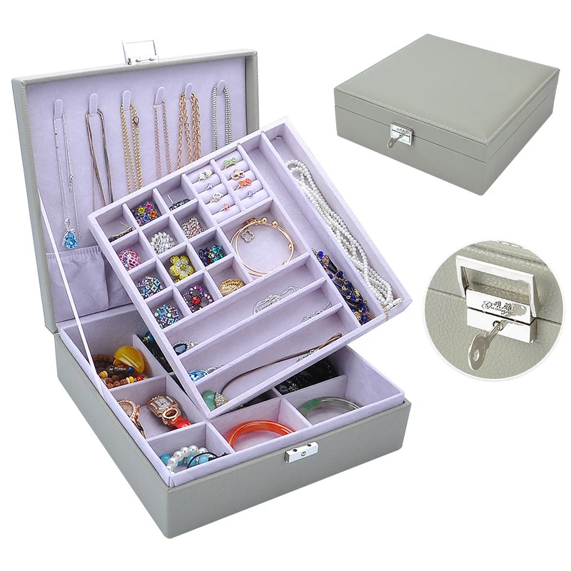

New Leather Jewelry Box Gift Box Jewelry Packaging Display Large Women Organizer Case Luxury Earring Ear Nail Jewelry Storage