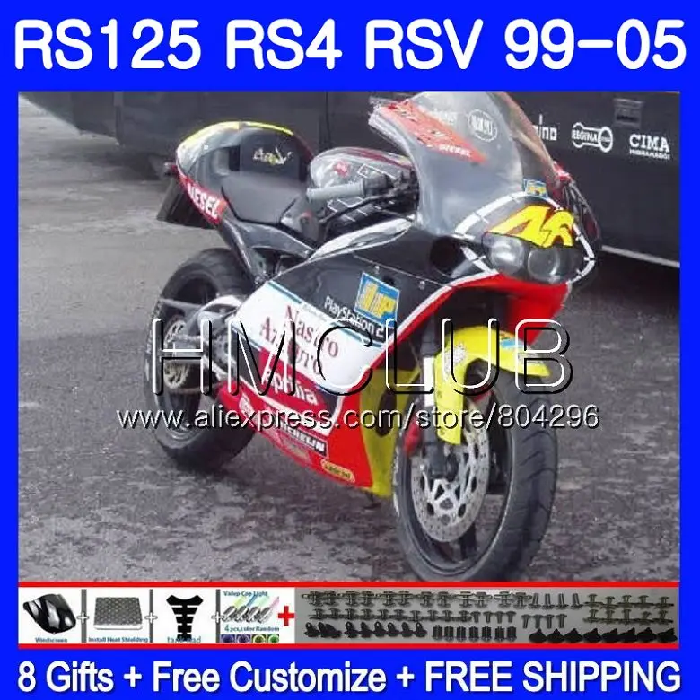 RS4 для Aprilia RS 125 99 00 01 02 03 04 05 122HM26 желтого и красного цветов, RSV125R RS-125 RSV125 R 1999 2000 2001 2002 2003 2005 обтекатели