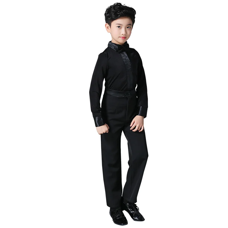

2018 New vintage latin Dance Costume For boy competitive Stage Tops+Pant+tie fashion children kid Costume jazz Clothes Q11234
