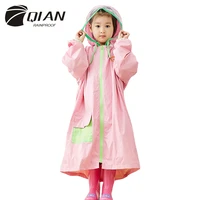 qian rainproof kids rain coat with sleeves flowering in rain children rainwear hidden schoolbag rainsuit big brim raincoat