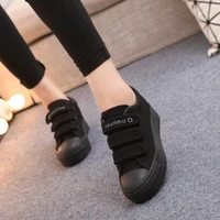 new spring summer all black increased breathable girls hook loop canvas womens shoes single shoes eur35 39