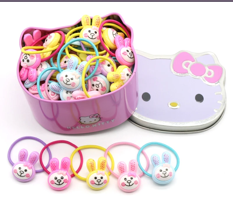 50 шт./лот в коробке hello kitty эластичные резинки для волос акриловые мм бобы/кролик/Кролик Мультяшные волосы резинка для волос аксессуары для девочек детей