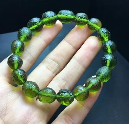 10 мм зеленый драгоценный камень MOLDAVITE метеорит ударопрочный стеклянный браслет