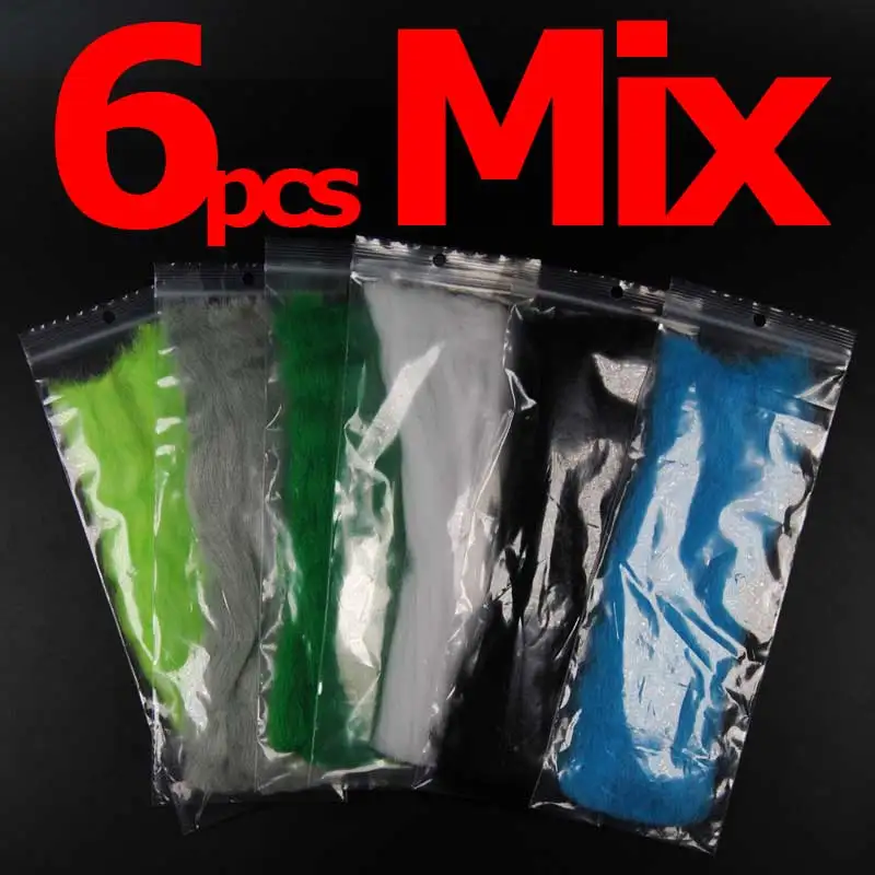 6pcs dark color mix Многоцветная мухоловка, яичная пряжа, светящаяся в виде жука, пряжа из волокна, приманка для приманки, парашют, материал для завязывания мушек, розовый, желтый, оранжевый, черный цвет - Цвет: 6pcs dark color mix
