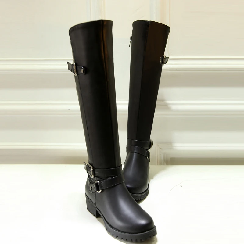 Новые осенние женские сапоги модные мотоциклетные до колена Повседневная обувь