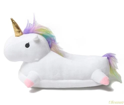 2018 милые зимние домашние тапочки Chausson Licorne белая обувь женские с единорогом pantuflas