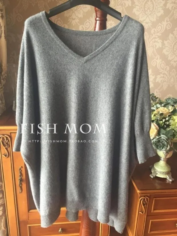 Spring Autumn Winter New V-Neck Oversize Loose Sweater Women Knit Top Casual Pullovers Short Sleeve Big Size Female Cashmere | Женская