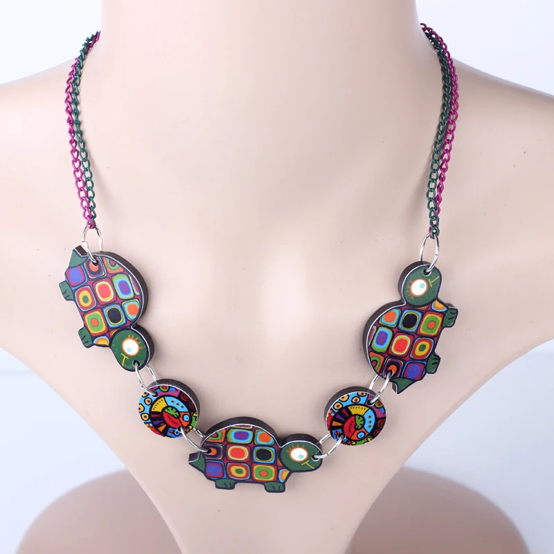 Bonsny Красочная черепаха 2014 милый милый & ожерелья-подвески модные девушки акриловое ожерелье для женщин Бесплатная доставка.