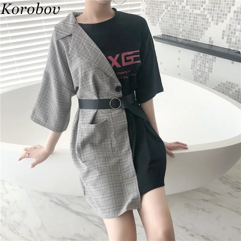 Новинка 2019 корейский стиль лоскутные Футболки с коротким рукавом летние модные
