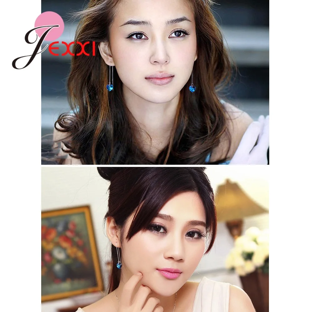 Женские серьги цепочки из серебра 925 пробы с австрийскими кристаллами|chain earrings|line