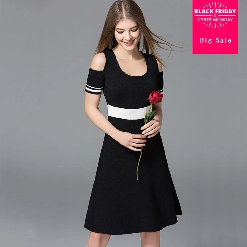 

2020 spring and summer women new fashion brand strapless knit dress was thin hit color A word round neck dress wj572 free send