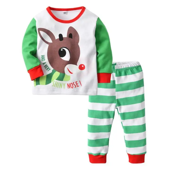 Зеленый Christmas Clothes Children's Clothing Girl Boy Christmas elk pajamas set Pajamas Set Baby Cotton Kids Home Suit - Цвет: Зеленый