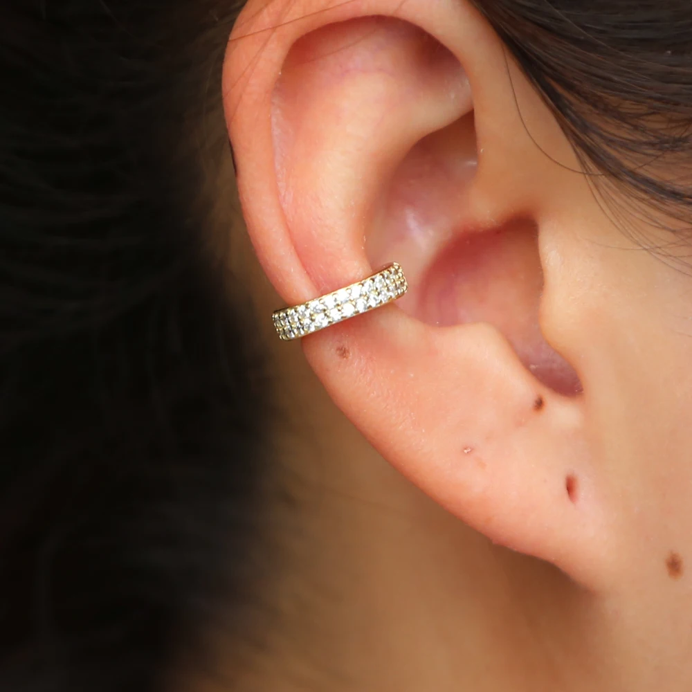Нежный micro pave AAA CZ двойная линия, сверкающие, Классический Кафф серьги нового дизайна 925 стерлингового серебра не пирсинг серьги-манжеты