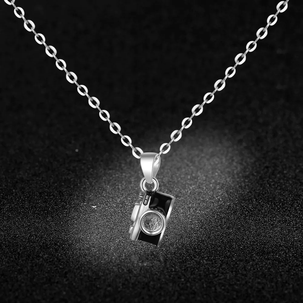 Ожерелье с подвеской камеры из стерлингового серебра 925 пробы колье сердцем