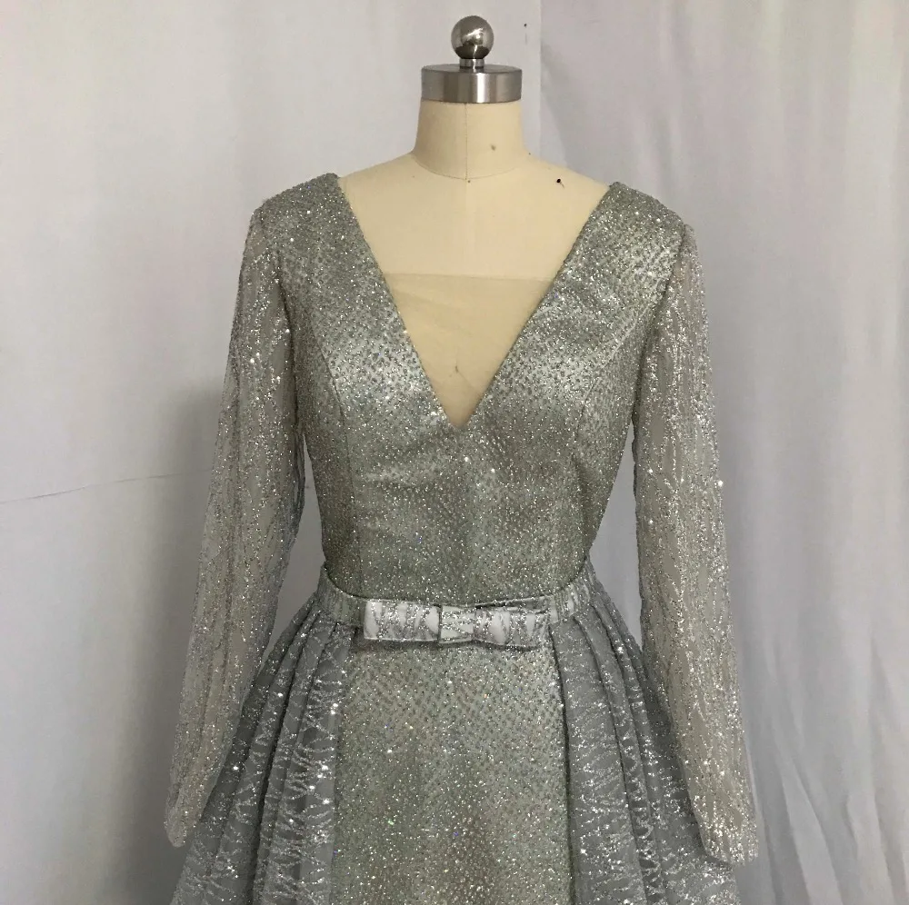 Дизайнерские блестящие Серебристые Выпускные платья русалки с v образным