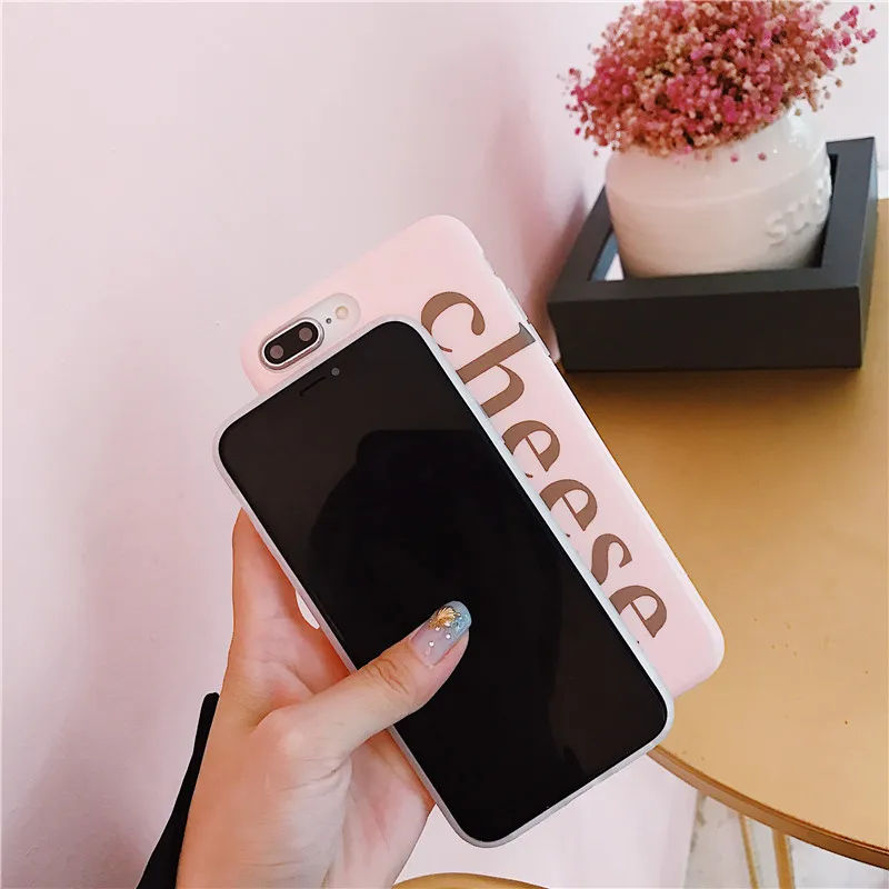 Простой розовый чехол для телефона с надписью Cheese iPhone XS MAX X XR 6 6S 7 8 Plus мягкий