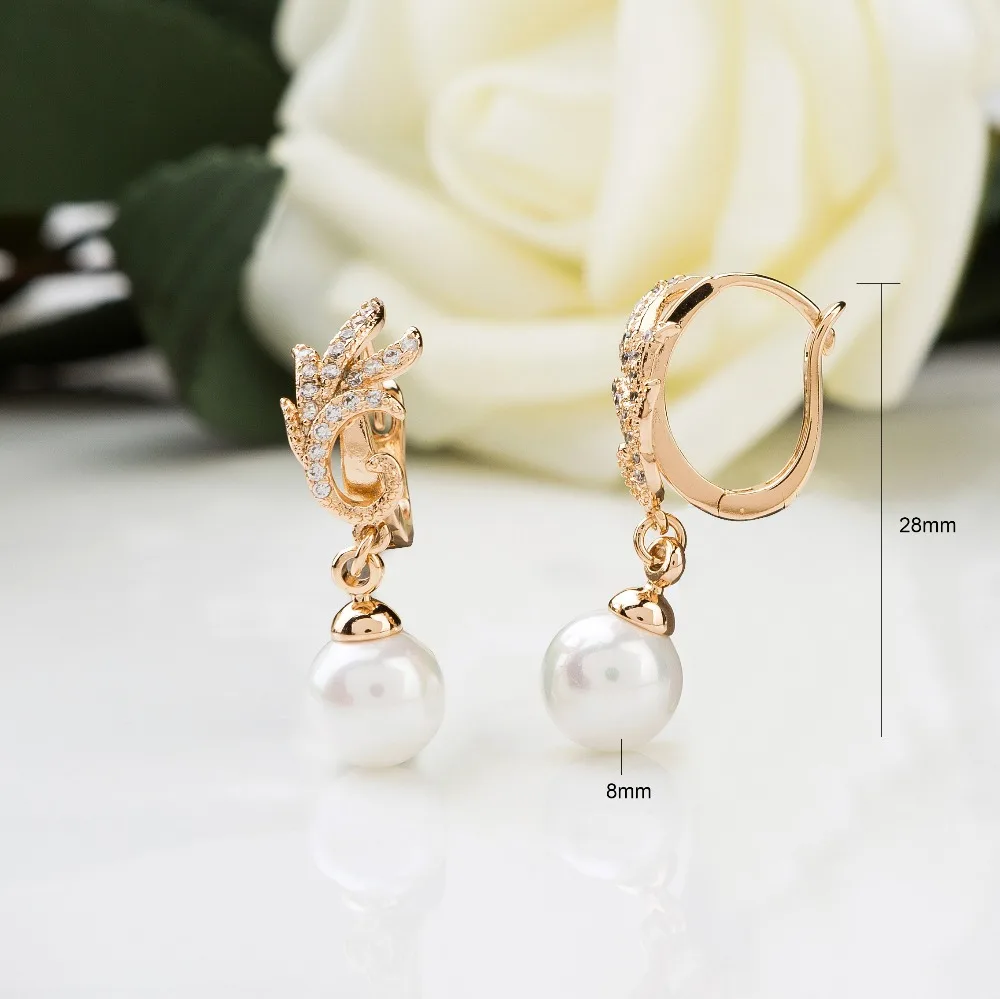 

YEEMENG New 585 Rose Gold Cockscomb type Personality Prevent Allergy Drop Earrings Imitation Pearl Dangle Earrings For Women