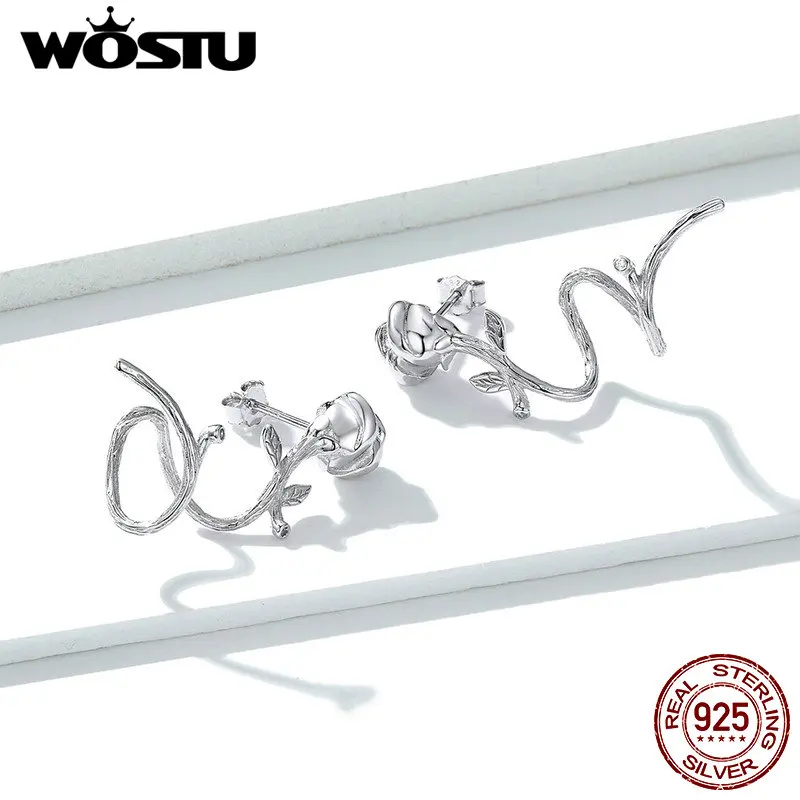 WOSTU S925 благородного розового серьги-гвоздики Gennuie 925 стерлингового серебра CZ