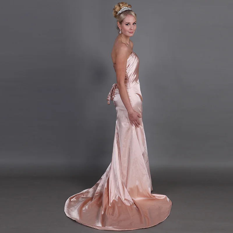 Elegant Mermaid Satin Evening Dresses Pleats Nude Women Formal Party Sweep Train 2019 Special Occasion Gowns | Свадьбы и торжества