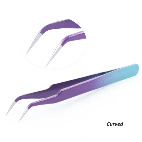 Curved 1 шт. градиентный Пинцет Инструменты для наращивания ресниц из нержавеющей стали триммер для бровей зажим изогнутый прямой инструмент для удаления волос Макияж#759 - Цвет: Curved