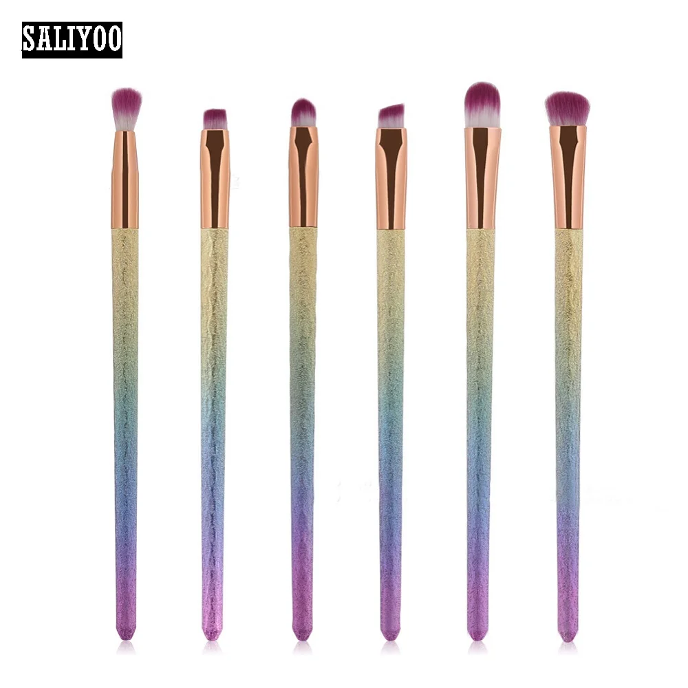 Набор кистей для макияжа с блестящей алмазной ручкой 6 шт. радужные косметические