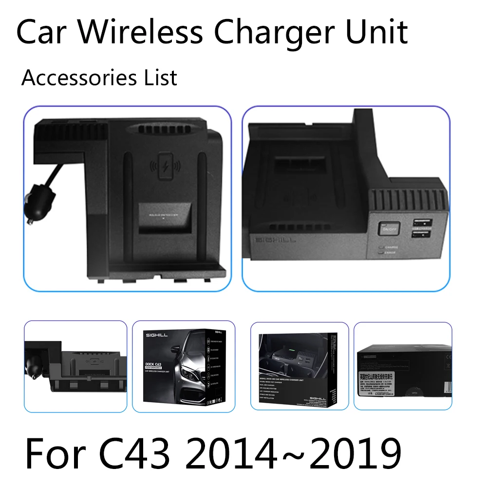 10 Вт Беспроводное зарядное устройство для Mercedes Benz GLC63 2014 ~ 2019 iphone Android Phone