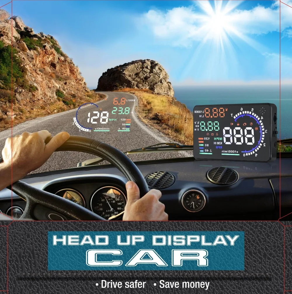 5.5 "A8 Автомобилей HUD Head Up Display Проектор Digital Light Self-адаптивный Превышение Скорости