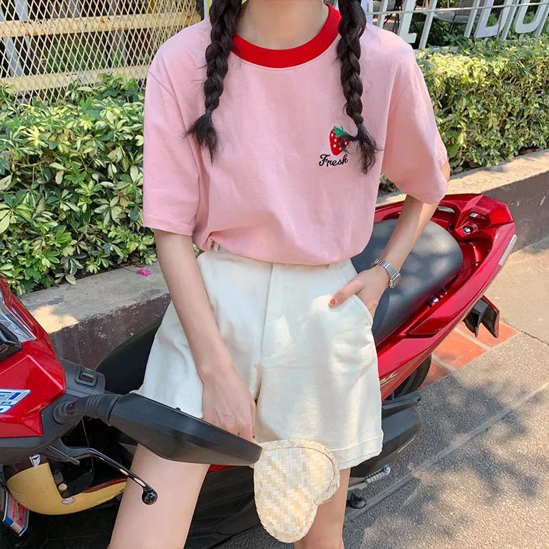 Harajuku женская одежда в Корейском стиле 2019 Летняя мода топы винтажная вышивка