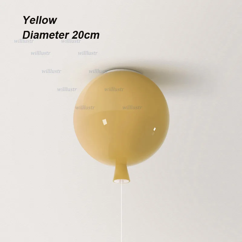 Yellow Diameter 20cm Многоцветный воздушный шар, потолочный светильник для спальни, детской комнаты, детского сада, отеля, торгового центра, для детской комнаты, цветной современный стеклянный светильник - Цвет корпуса: Yellow Diameter 20cm