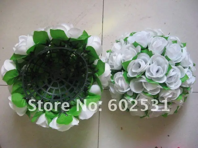 

SPR Wedding kissing ball,25cm white with green leaves,celebration decoration flower ball,party decoration flower ball