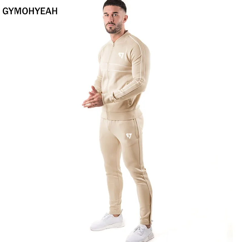 GYMOHYEAH, весенне-осенние мужские комплекты, спортивный костюм из двух частей, комплекты, пуловер, толстовки, куртка на молнии+ штаны, мужская спортивная одежда, костюм, мужские толстовки с капюшоном